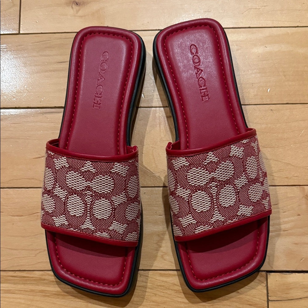 Coach Red and Cream Slide Sandals - Picture 2 of 8